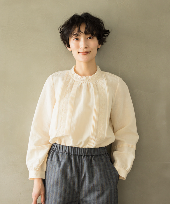 ★サンプルセール　1点のみ★3600円オフ★ブラウス　リネン ブラウス　淡い黄色　240407-1(143) 7枚目の画像