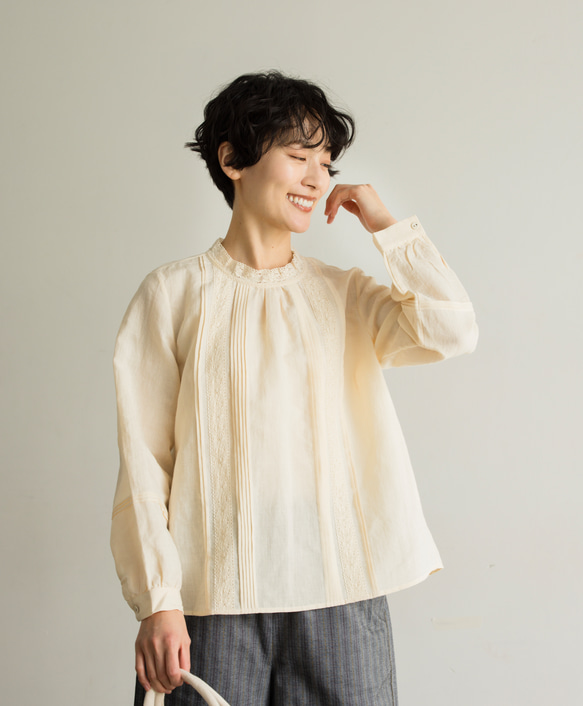 ★サンプルセール　1点のみ★3600円オフ★ブラウス　リネン ブラウス　淡い黄色　240407-1(143) 5枚目の画像