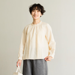 ★サンプルセール　1点のみ★3600円オフ★ブラウス　リネン ブラウス　淡い黄色　240407-1(143) 2枚目の画像