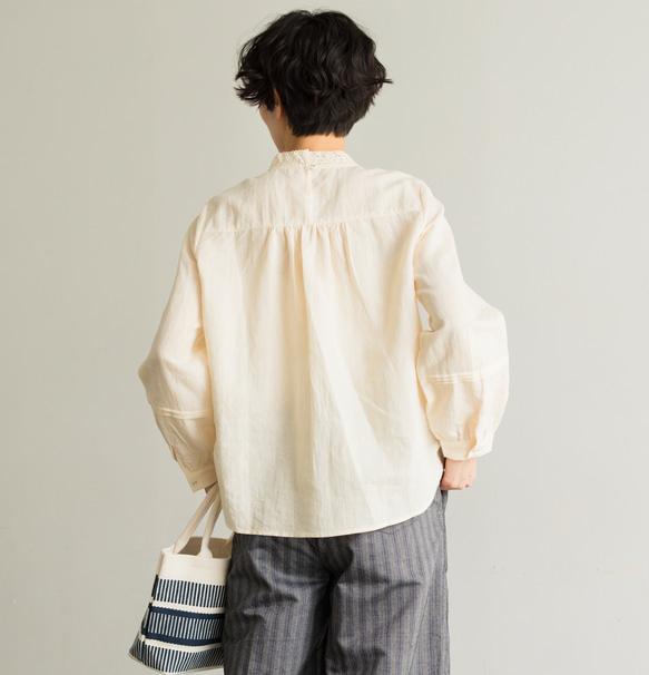 ★サンプルセール　1点のみ★3600円オフ★ブラウス　リネン ブラウス　淡い黄色　240407-1(143) 8枚目の画像