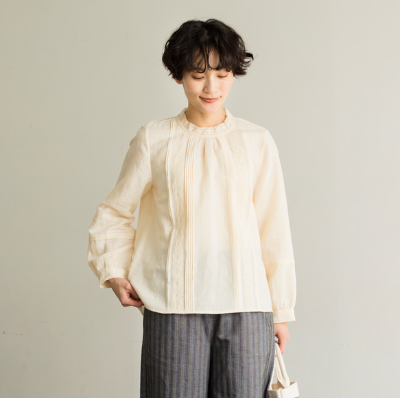 ★サンプルセール　1点のみ★3600円オフ★ブラウス　リネン ブラウス　淡い黄色　240407-1(143) 1枚目の画像