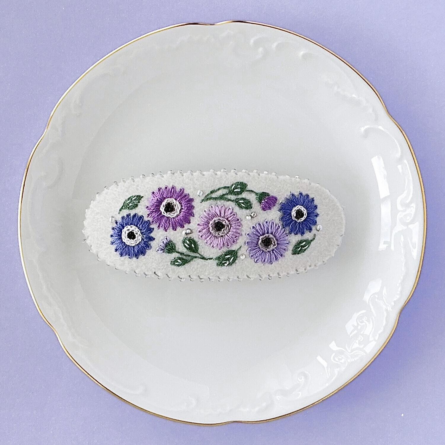 ガーベラの刺繍バレッタ No.380 4,250円