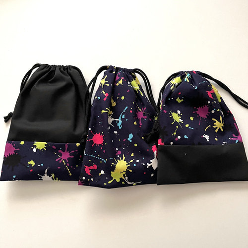 インク柄／サイズオーダー対応可♪巾着袋／両ひも給食袋コップ袋道具袋