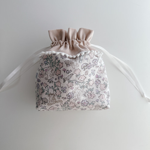 ponpon ribbon 巾着ポーチ】リバティ トラネコ リベンデール 2カラー