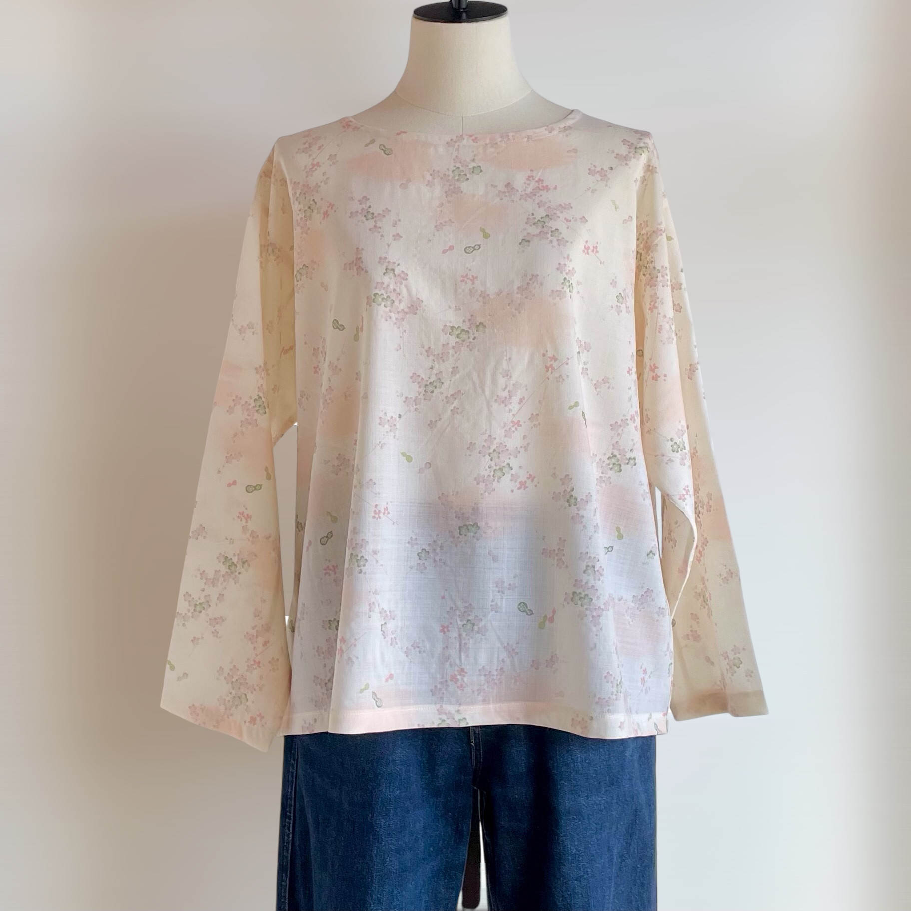 Tシャツ風ブラウス【送料込み】長襦袢リメイク　長袖　ピンク