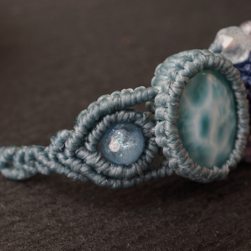 2つのラリマー＆アクアマリンの1点物マクラメブレスレット