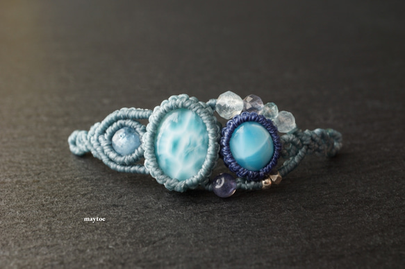 2つのラリマー＆アクアマリンの1点物マクラメブレスレット
