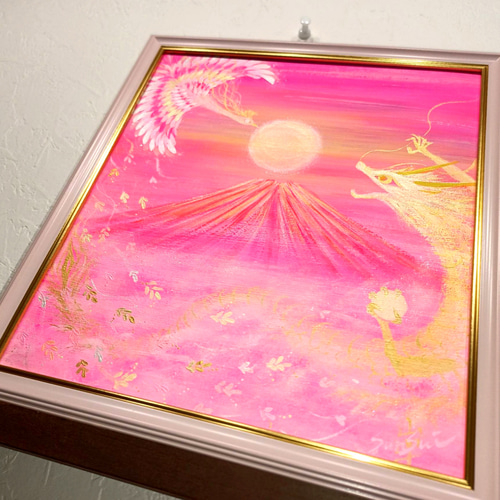 風水吉祥絵画＊幸せ空の龍と鳳凰～桃富士光雲海～豊かさ出世