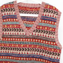 ハンドメイド　手編み　ベスト　レッド　ピンク ハンドメイド 手編み ベスト レッド ピンク - ファッション小物