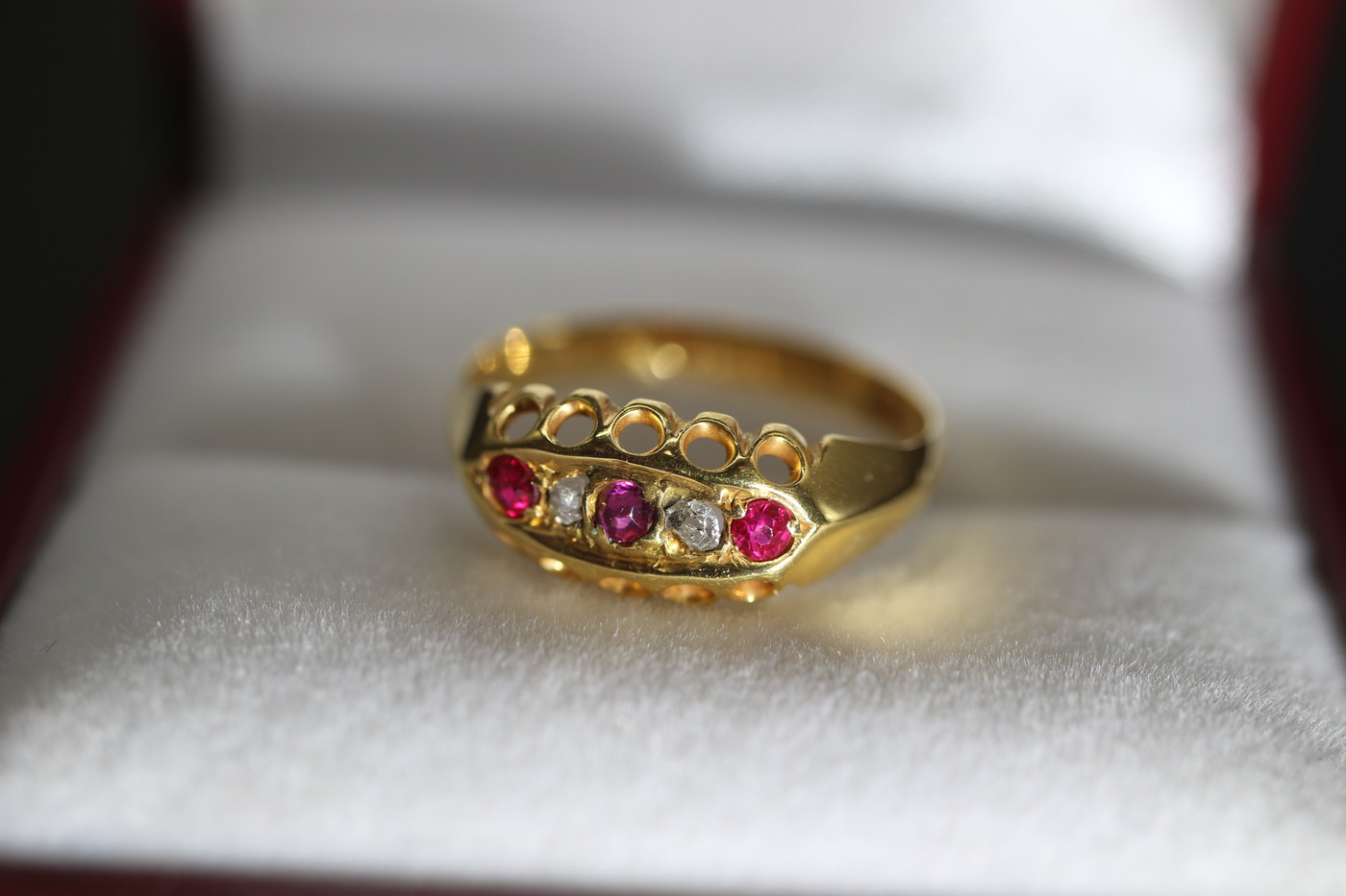 アンティーク 英国 1917年 イギリス 18K 18金 ダイヤモンド ルビー ゴールド 指輪 リング 鑑定書 J177