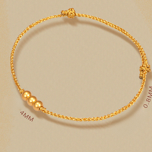 24K縁起物 24K純金ブレスレット金糸24K3粒丸珠×24K3粒角珠×24K8