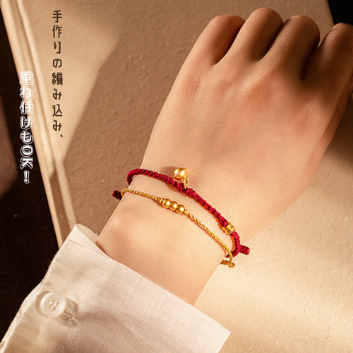 24K縁起物 24K純金ブレスレット金糸24K3粒丸珠×24K3粒角珠×24K8