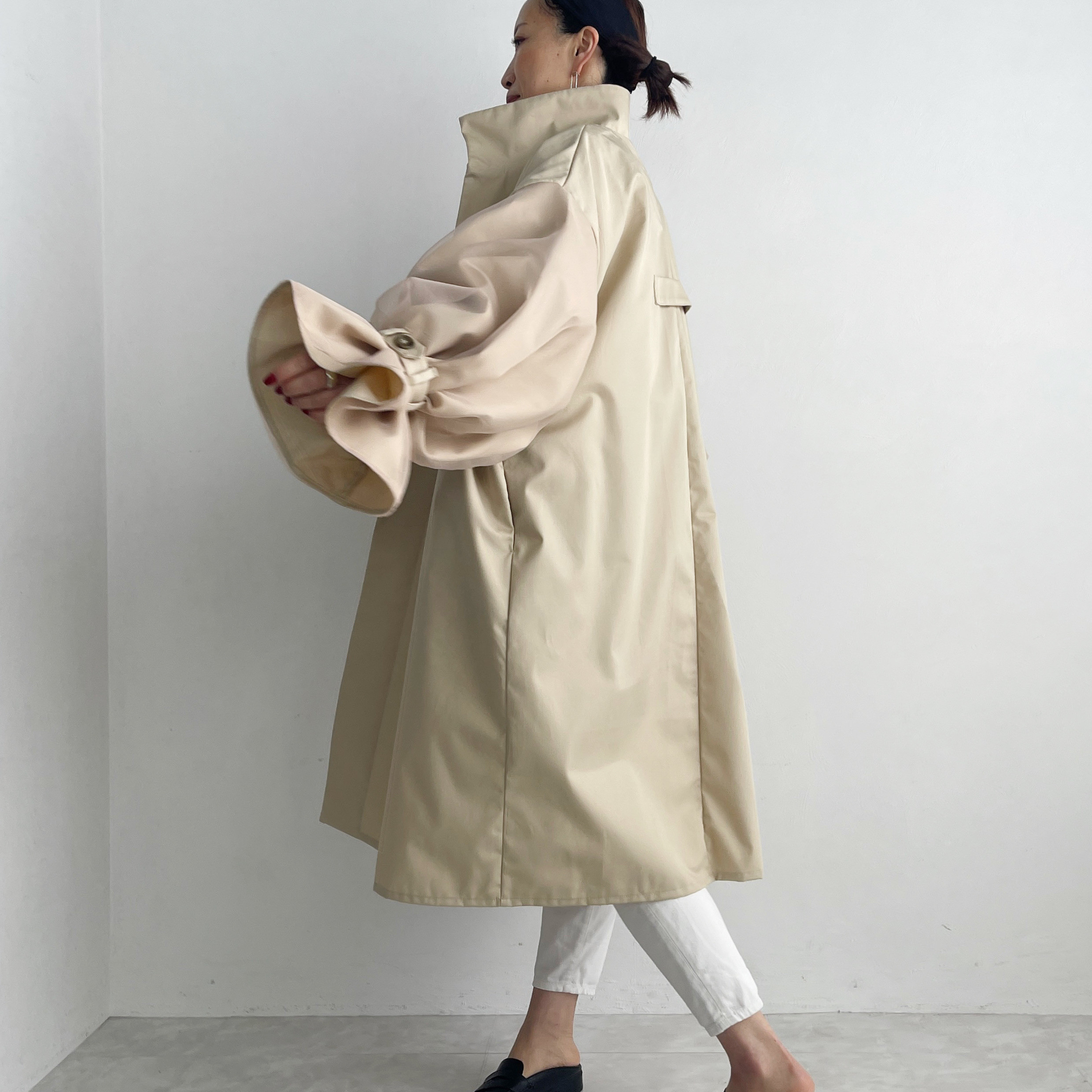 オーガンジーレイヤードスリーブコート(ベージュ)