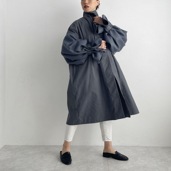 オーガンジーレイヤードスリーブコート(グレー) 8枚目の画像