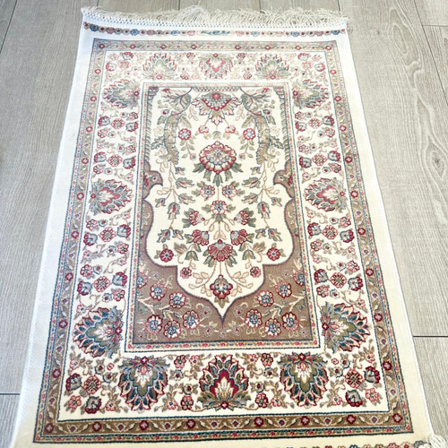 ヘレケ絨毯花柄風ハイブリッドシルク玄関マット 約48cm x 70cm
