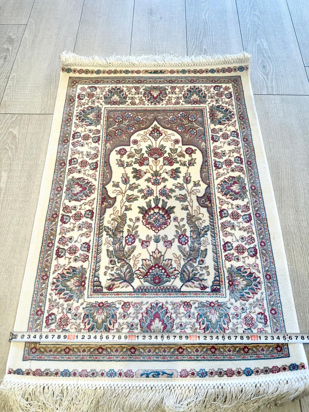 ヘレケ絨毯花柄風ハイブリッドシルク玄関マット 約48cm x 70cm