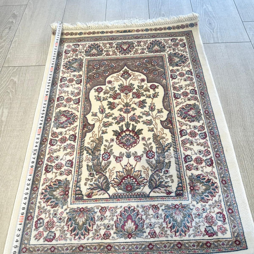 ヘレケ絨毯花柄風ハイブリッドシルク玄関マット 約48cm x 70cm