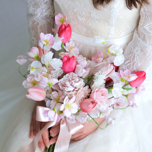 即納品可能】チューリップ＆スイートピー/韓国風ハート型ウエディング