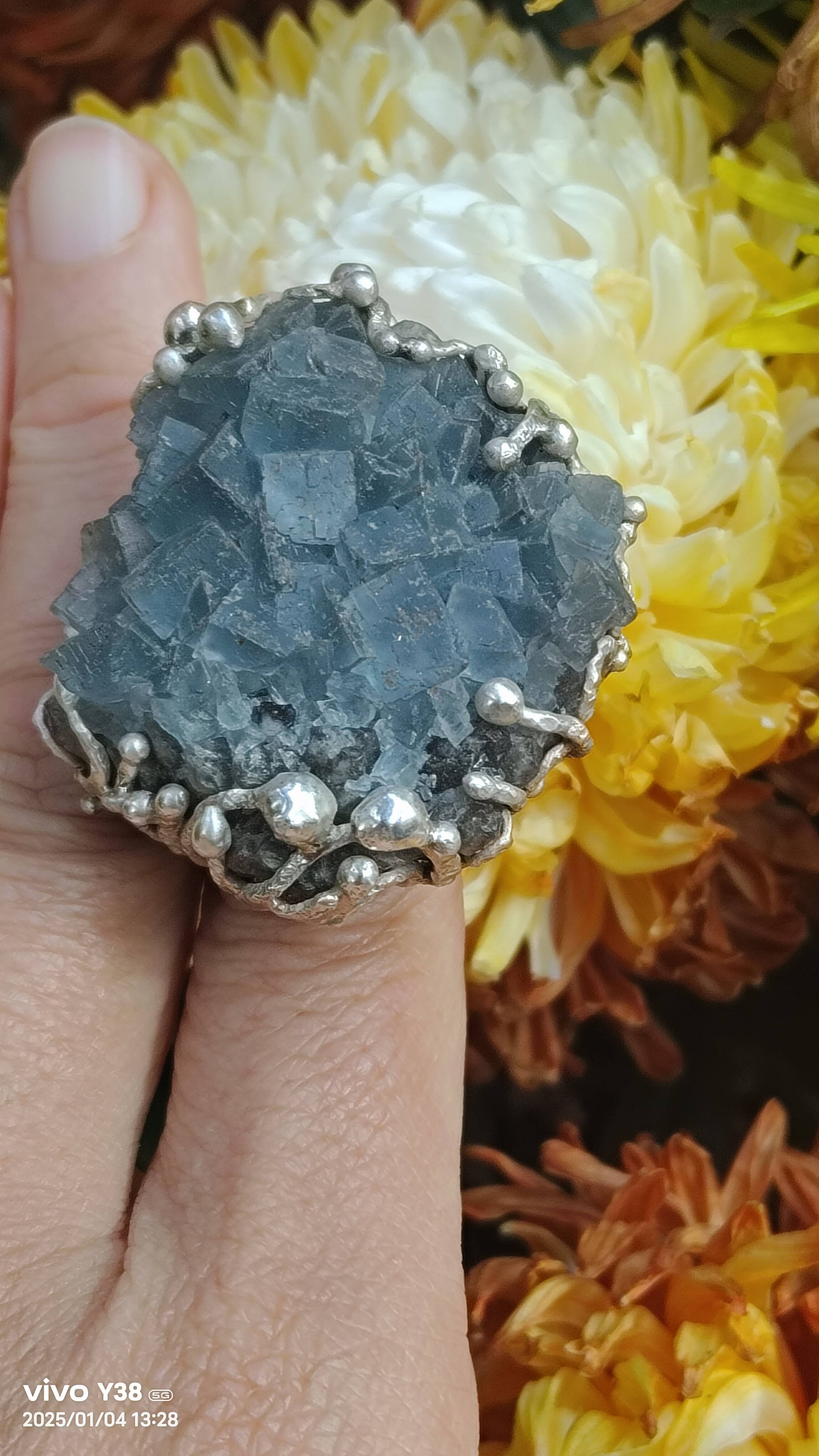 フローライトミネラルシルバーリング