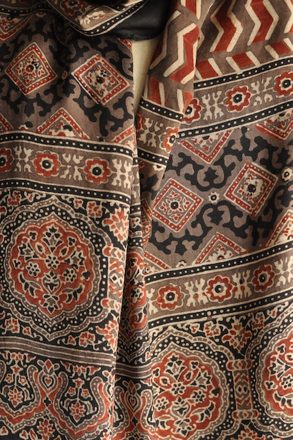 アジュラクプリント　シルクストール　ブロックプリント　インド　カッチ