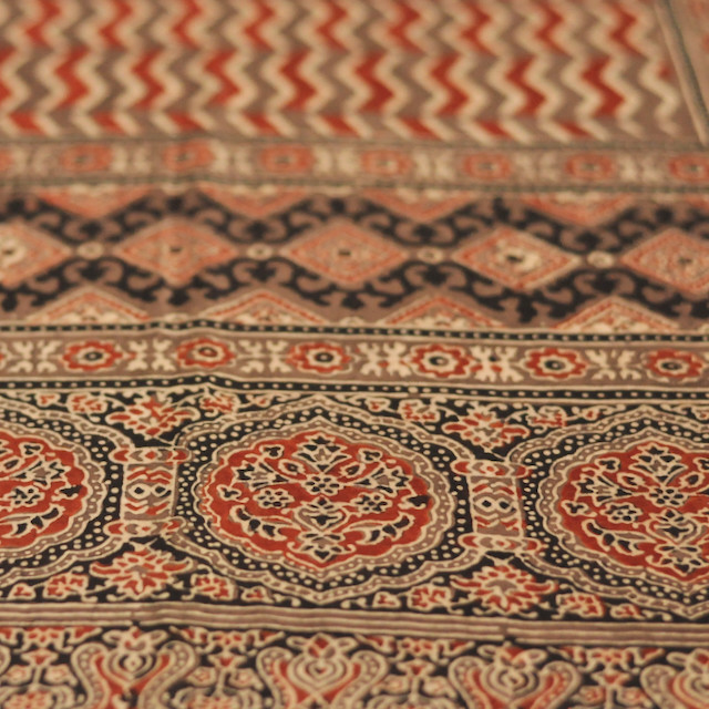 アジュラクプリント　シルクストール　ブロックプリント　インド　カッチ