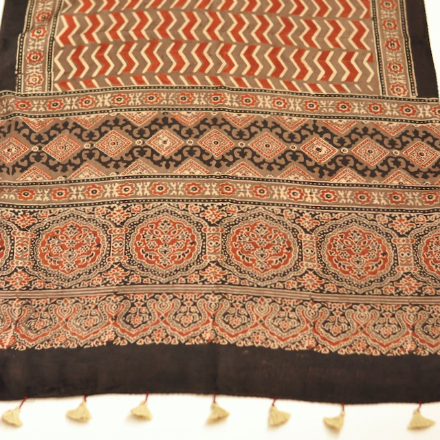 アジュラクプリント　シルクストール　ブロックプリント　インド　カッチ