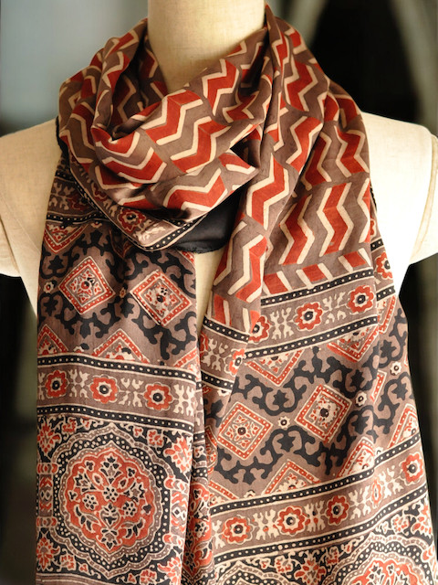 アジュラクプリント　シルクストール　ブロックプリント　インド　カッチ