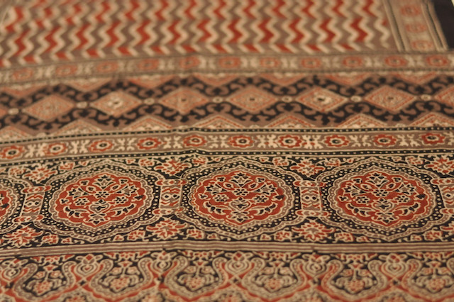 アジュラクプリント　シルクストール　ブロックプリント　インド　カッチ