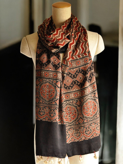 アジュラクプリント　シルクストール　ブロックプリント　インド　カッチ