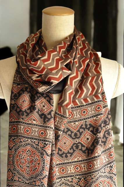 アジュラクプリント　シルクストール　ブロックプリント　インド　カッチ