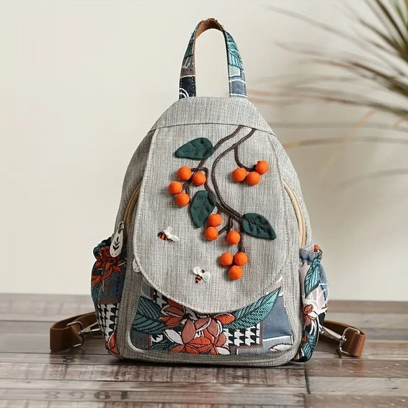 ポルトガルParfois★リュック キュートな小鳥＆お花刺繍★2色 glanta」ボタニカルアート刺繍ラウンドリュック（リュック