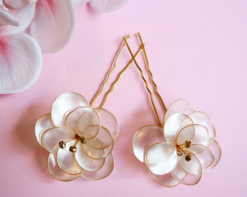 髪飾り】透明感が可愛い ディップアートフラワー ヘアアクセサリー【2