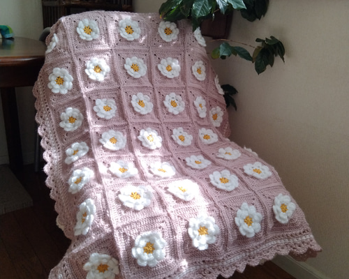 ハンドメイド　お花がたくさん　ブランケット　モチーフ　コットン ハンドメイド お花がたくさん ブランケット モチーフ コットン
