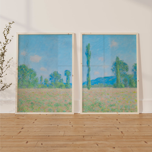 モネ アートポスター 2枚セット 青空と緑豊かな風景画 春ポスター 北欧