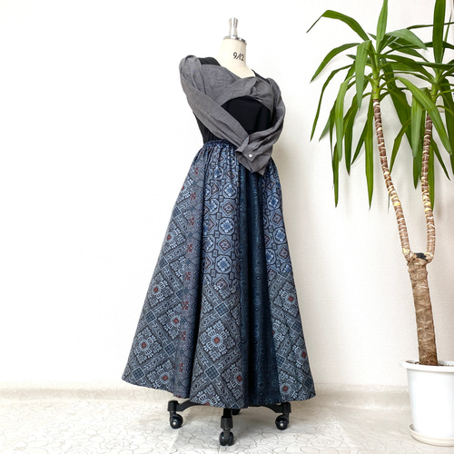 大人可愛いセレブ大島着物スカート大島着物リメイクロングスカート  