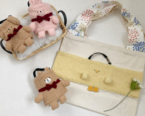 ぬいぐるみみたいなエコバッグ 小花 くま うさぎ ひよこ いぬ エコ
