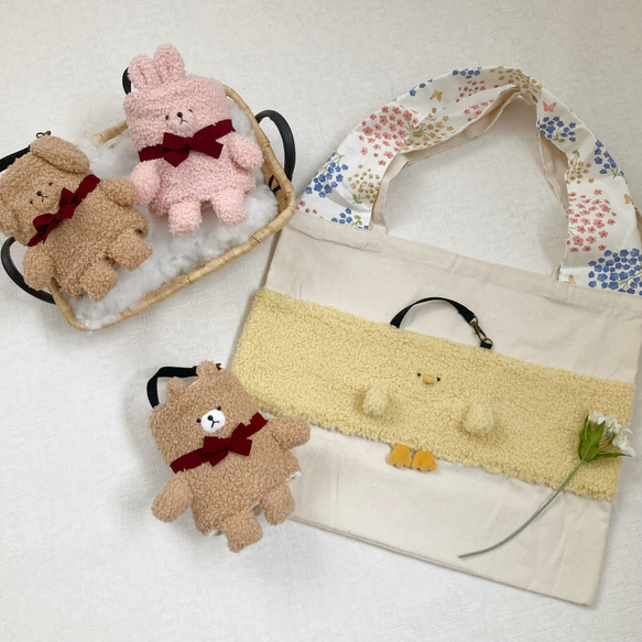 ぬいぐるみみたいなエコバッグ 小花 くま うさぎ ひよこ いぬ エコ