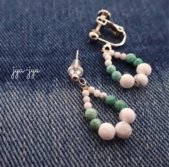 beads earrings ＊ White natural Howlite turquoise 1枚目の画像
