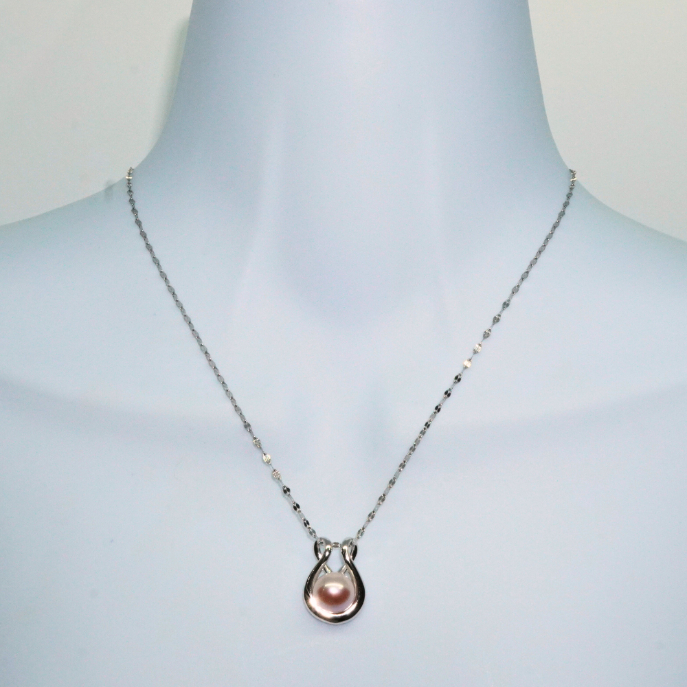 大粒9mm淡水パールしずく型ペタルチェーン ペンダント