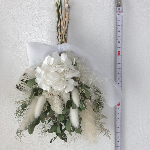 ドライフラワー 白紫陽花のナチュラルブーケ スワッグ 花束