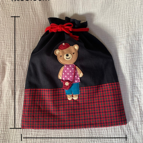 入園入学 昭和レトロくまちゃんのアップリケ×抗菌デニム地トートバッグ
