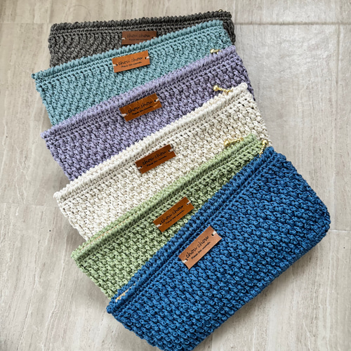 オトナ女子の手編みペンケース(眼鏡ケース)＊内布付き 手編み 編み物