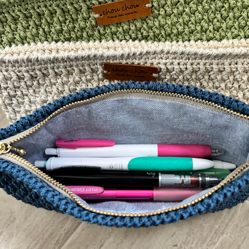 あんこ　ハンドメイド　ペンケース　メガネケース オトナ女子の手編みペンケース(眼鏡ケース)＊内布付き 手編み 編み物