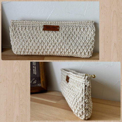 オトナ女子の手編みペンケース(眼鏡ケース)＊内布付き 手編み