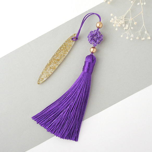帯飾り 「 すみれ 」 タッセル 房付き つまみ細工 着物 紫 紫色