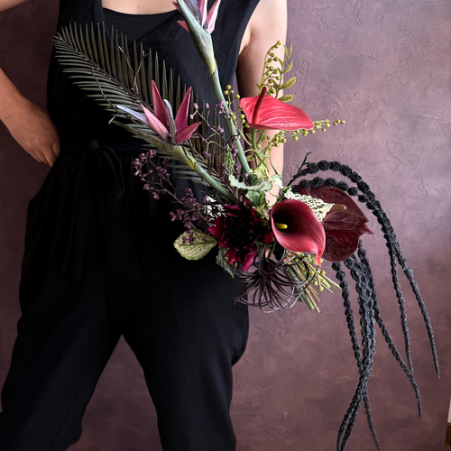 胡蝶蘭とアンスリューム　アマランサス　ナチュラルステムブーケ　ウエディングブーケ 5533844d94e9180735531c67448716