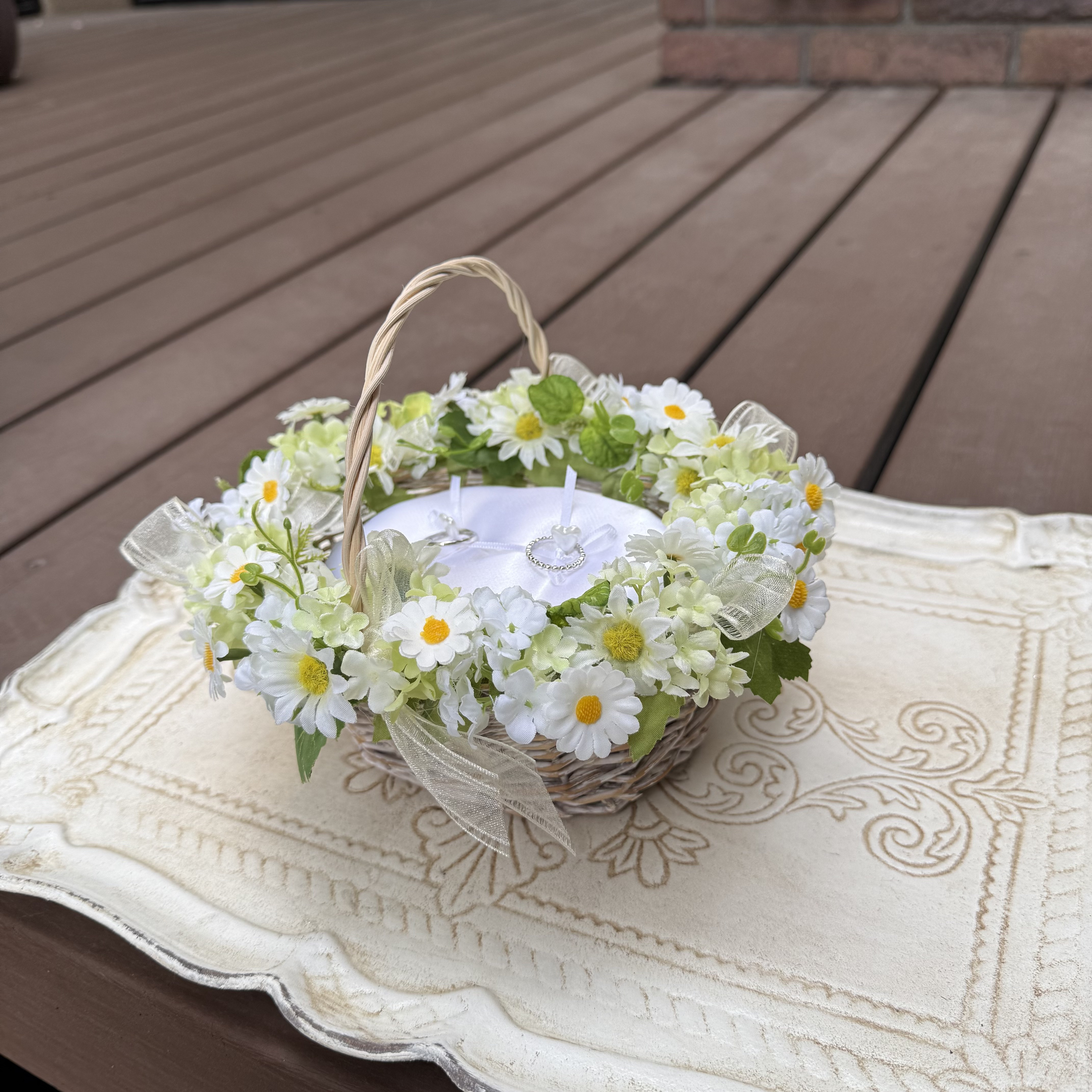 スモールフラワーのリングピロー〜バスケット型〜　　ウエディング　ご結婚祝い