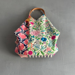 新作【再入荷】春色モダンでカッコいい！トライアングルバック　鳥パッチ綿麻ピンク【受注製作】 7枚目の画像