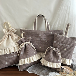 ヌビ　入園入学　3点セット　ハート　リボン　刺繍　女の子　キルティング 送料無料》リボン ハート 刺繍 3点セット ヌビ キルト キルティング