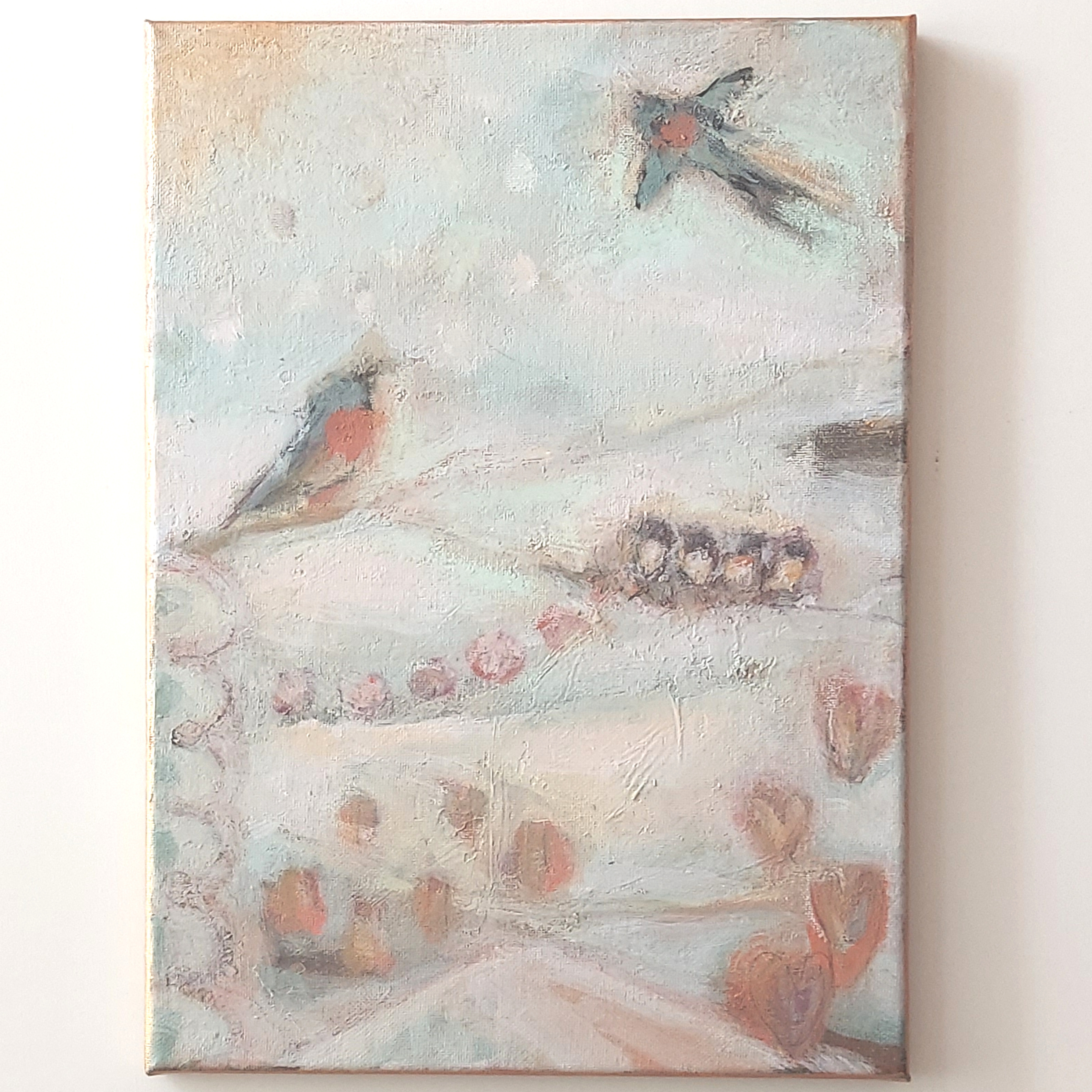 春の訪れ 春色アート パステルカラーインテリアパネル インテリアオブジェ ツバメ 縁起画